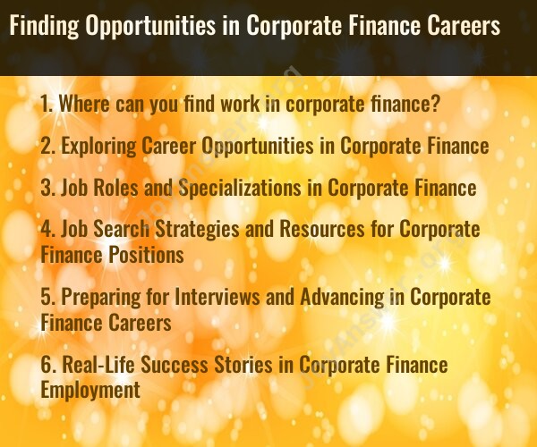 Finding Opportunities in Corporate Finance Careers