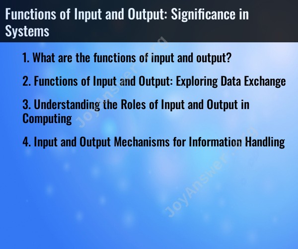 Functions of Input and Output: Significance in Systems