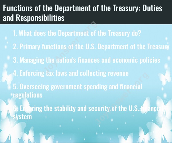 Functions of the Department of the Treasury: Duties and Responsibilities