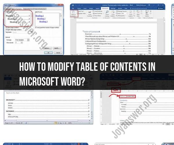 Modifying Table of Contents in Microsoft Word: Instructions