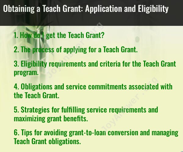 Obtaining a Teach Grant: Application and Eligibility