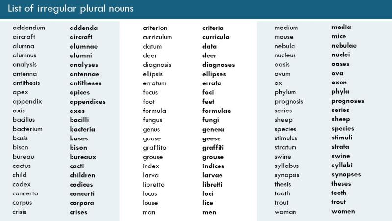 Plural Forms of Nouns: Universality and Exceptions