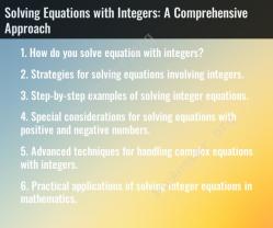 Solving Equations with Integers: A Comprehensive Approach
