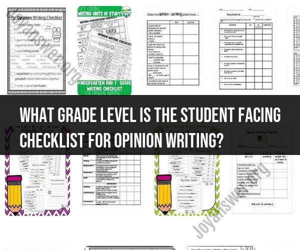 Student-Facing Checklist for Opinion Writing: Grade Level Guidance