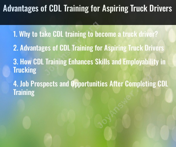 Advantages of CDL Training for Aspiring Truck Drivers