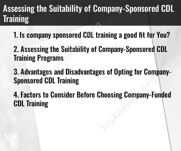 Assessing the Suitability of Company-Sponsored CDL Training
