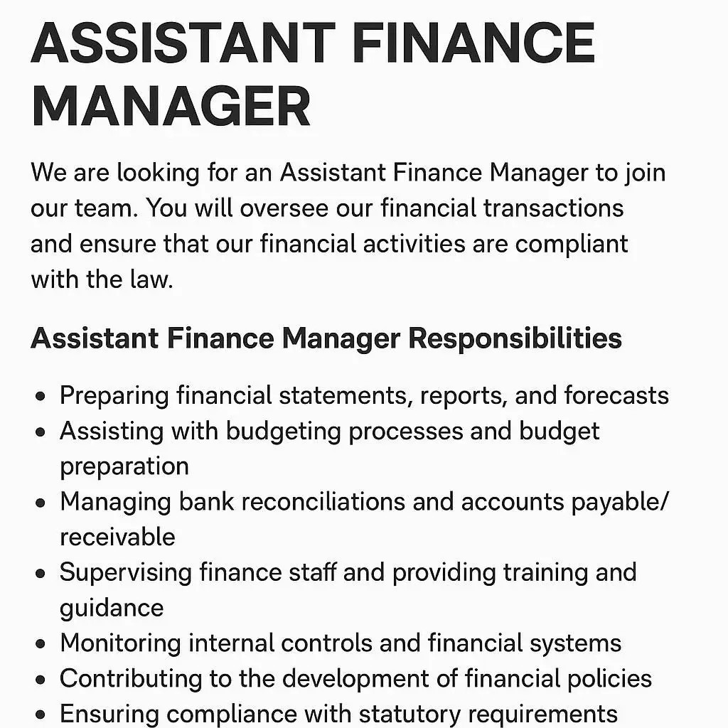 Assistant Finance Manager: Job Description and Duties