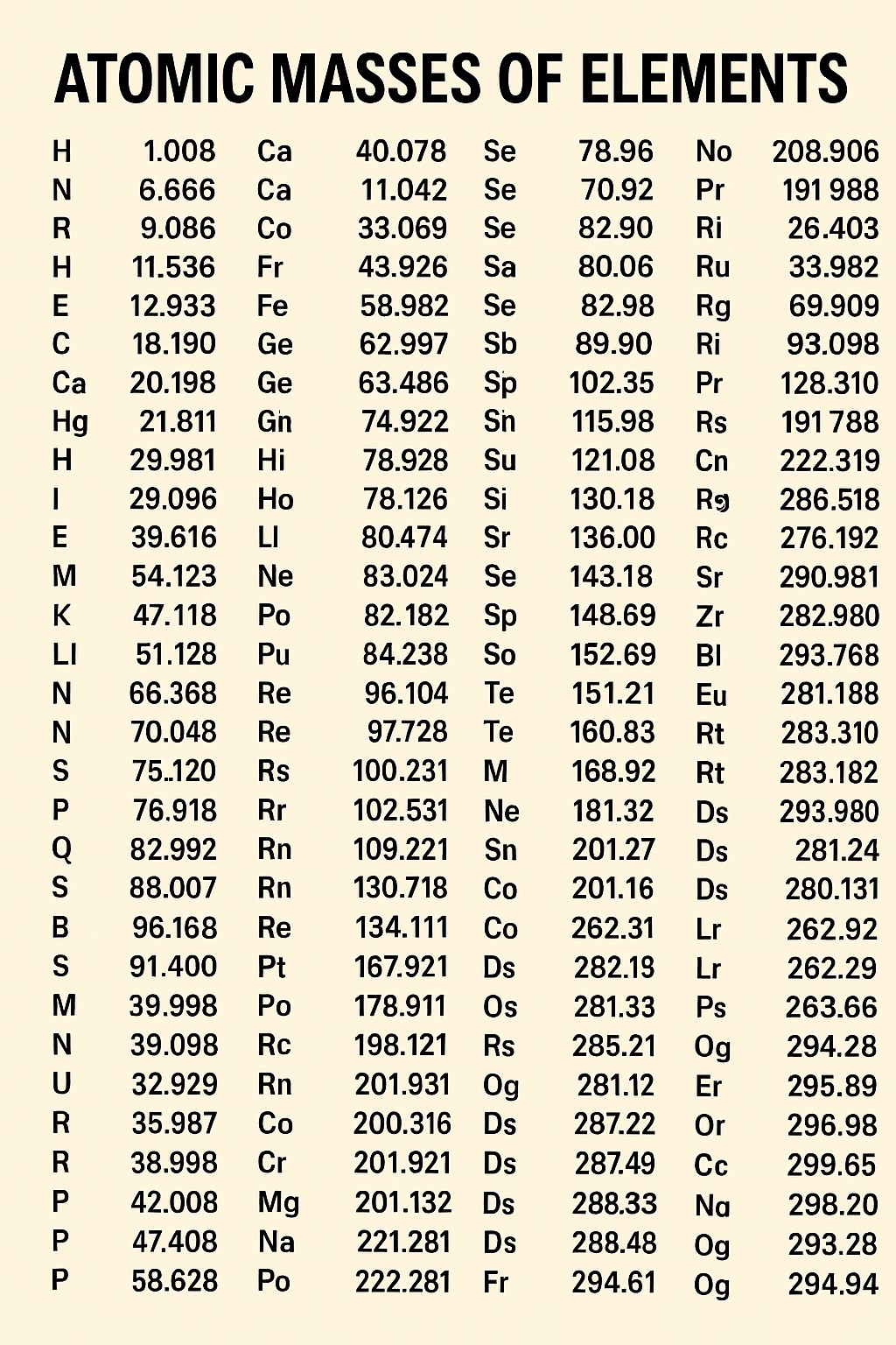 Atomic Masses of Elements: Comprehensive List and Data