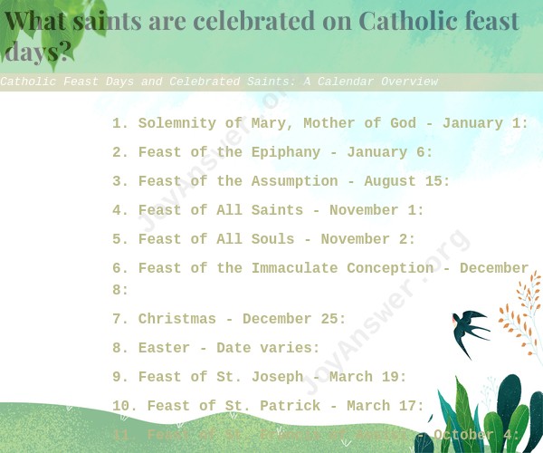 Catholic Feast Days and Celebrated Saints: A Calendar Overview
