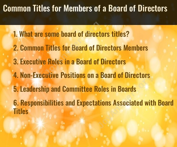 Common Titles for Members of a Board of Directors